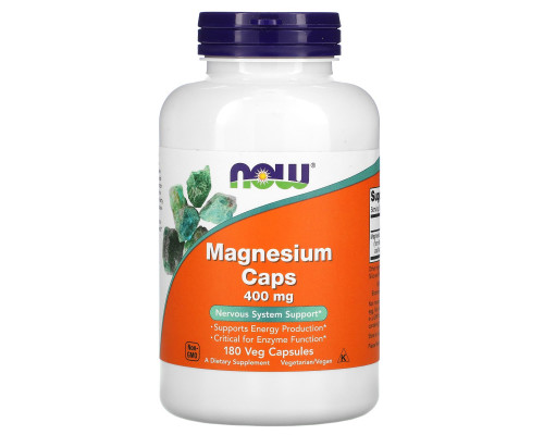 Магній, Magnesium Caps, Now Foods, 400 мг, 180 вегетаріанських капсул