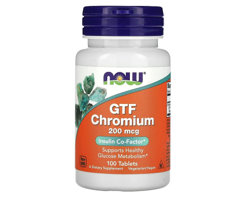 Хром, GTF Chromium, Now Foods, 200 мкг, 100 таблеток