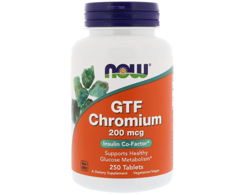 Хром, GTF Chromium, Now Foods, 200 мкг, 250 таблеток