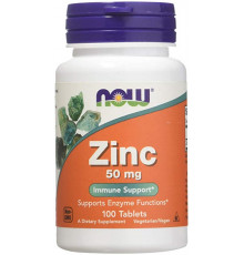 Цинк, Zinc, Now Foods, 50 мг, 100 таблеток
