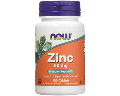 Цинк, Zinc, Now Foods, 50 мг, 100 таблеток