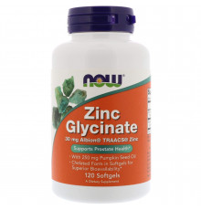 Гліцинат цинку, Zinc Glycinate, Now Foods, 120 гелевих капсул