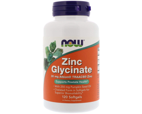 Гліцинат цинку, Zinc Glycinate, Now Foods, 120 гелевих капсул