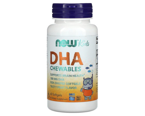 Риб'ячий жир для дітей з фруктовим смаком, Kid's DHA, Now Foods, 100 мг, 60 гелевих капсул