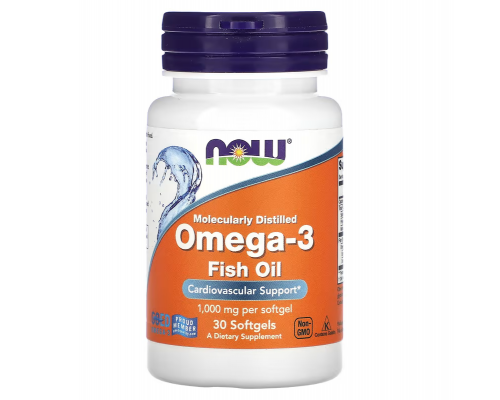 Омега-3 риб'ячий жир, Omega-3 риб'ячий жир, Now Foods, 1000 мг, 30 м'яких капсул (1000 мг в одній м'якій капсулі)