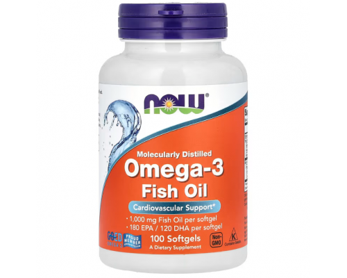 Омега-3, Omega-3, Now Foods, 180 ЕПК/ 120 ДГК, 100 гелевих капсул