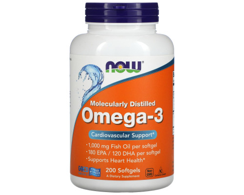 Омега-3 риб'ячий жир, Omega-3 Fish Oil, Now Foods, 2000 мг, 200 рибних капсул (1000 мг на капсулу)
