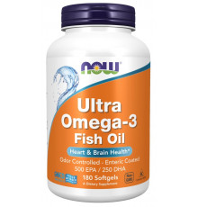 Супер омега 3, Ultra Omega-3, Now Foods, 500 EPA / 250 DHA, 180 капсул з кишковорозчинною оболонкою