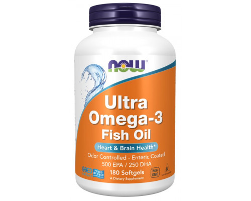 Супер омега 3, Ultra Omega-3, Now Foods, 500 EPA / 250 DHA, 180 капсул з кишковорозчинною оболонкою