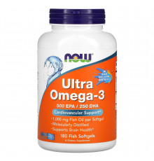 Омега-3 ультра, Ultra Omega-3, Now Foods, 500 ЕПК/250 ДГК, 180 рибних гелевих капсул