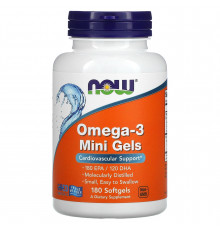 Омега-3, Omega-3 Mini Gels, Now Foods, 180 ЕПК/120 ДГК, 180 гелевих капсул