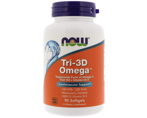 Риб'ячий жир в капсулах + D3, Tri-3D Omega, Now Foods, 330 EPA/220 DHA, 90 гелевих капсул