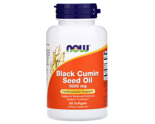 Масло насіння чорного кмину, Black Cumin Seed Oil, NOW Foods, 1000 мг, 60 гелевих капсул