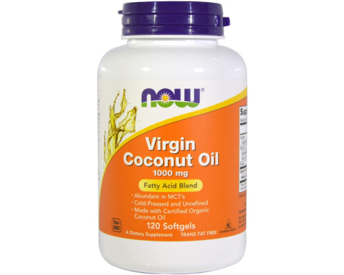 Кокосова олія, Coconut Oil, Now Foods, першого віджиму, 1000 мг, 120 гелевих капсул