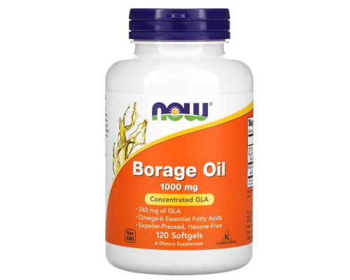 Масло огірочника (Borage Oil), Now Foods, концентрація ГЛК, 1000 мг, 120 гелевих капсул