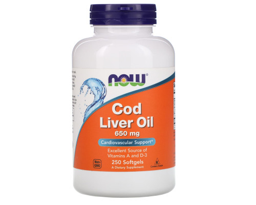 Риб'ячий жир з печінки тріски, Cod Liver Oil, Now Foods, 650 мг, 250 гелевих капсул