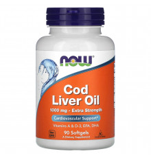 Риб'ячий жир з печінки тріски, Cod Liver Oil, Now Foods, 1000 мг, 90 гелевих капсул
