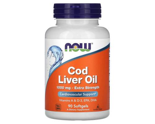 Риб'ячий жир з печінки тріски, Cod Liver Oil, Now Foods, 1000 мг, 90 гелевих капсул