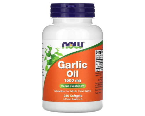 Часникова олія, Garlic Oil, Now Food, 1500 мг, 250 гелевих капсул
