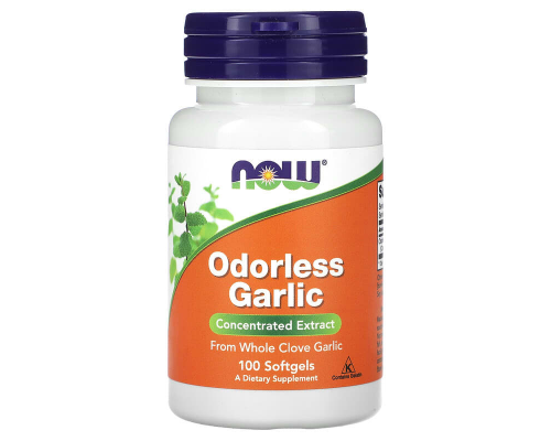 Часник, Odorless Garlic, Now Foods, без запаху, концентрований екстракт, 100 м'яких капсул (25 мг в м'якій капсулі)