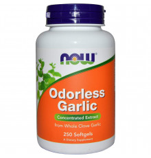 Часник, концентрований екстракт, Odorless Garlic, Now Foods, 50 мг, 250 гелевих капсул (25 мг в одній капсулі)