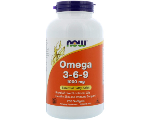 Омега 3 6 9, Omega 3-6-9, Now Foods, 1000 мг, 250 гелевих капсул