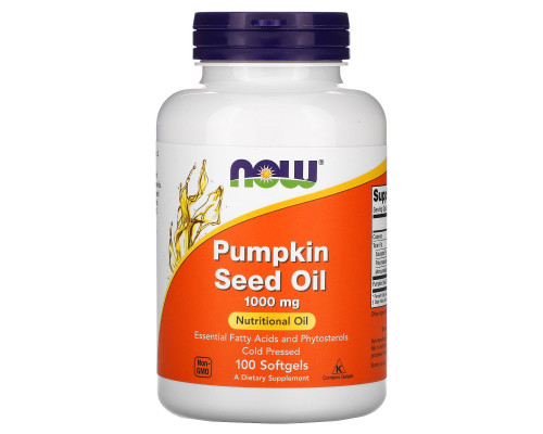 Гарбузова олія, Pumpkin Seed Oil, NOW Now Foods, 1000 мг, 100 гелевих капсул (500 мг в одній гелевій капсулі)