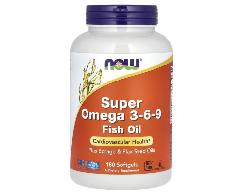 Супер омега 3-6-9, Super Omega 3-6-9,  Now Foods, 1200 мг, 180 гелевих капсул