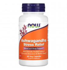 Ашвагандха, Ashwagandha Stress Relief, Now Foods, для зняття стресу, 60 вегетаріанських капсул