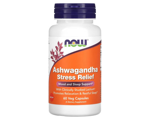 Ашвагандха, Ashwagandha Stress Relief, Now Foods, для зняття стресу, 60 вегетаріанських капсул