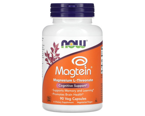 Магній L-треонат, Magtein, NOW Foods, когнітивна підтримка, 90 вегетаріанських капсул