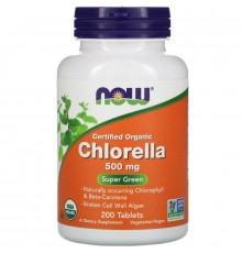 Хлорела, Chlorella, NOW Foods, сертифікована, органічна, 500 мг, 200 таблеток