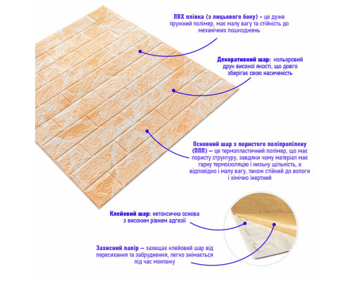 Декоративная 3D панель самоклейка 700x770x3мм Мрамор жёлтый (062-3) SW-00000694