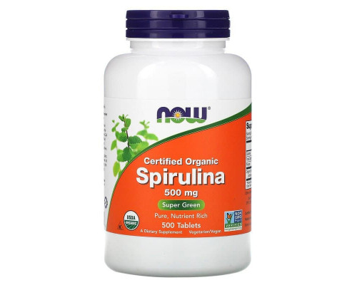 Спіруліна, Spirulina, Now Foods, сертифікована, органічна, 500 мг, 500 таблеток