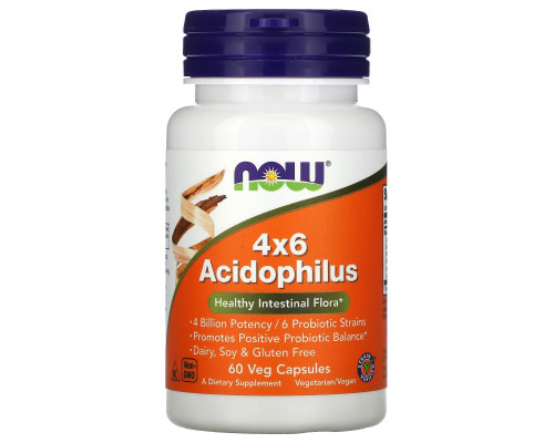 Пробіотики, 4x6 Acidophilus, Now Foods, 60 рослинних капсул