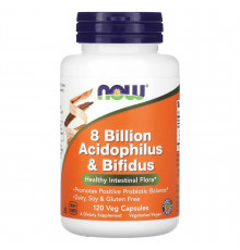 Пробіотик, Acidophilus & Bifidus, NOW Foods, 8 млрд КУО, 120 вегетаріанських капсул
