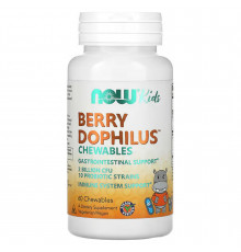 Пробіотики для дітей, Berry Dophilus, Now Foods, смак ягід, 2 млрд КУО, 60 жувальних таблеток