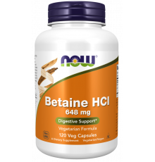 Бетаїн гідрохлорид, Betaine HCL, Now Foods, 648 мг, 120 вегетаріанських капсул