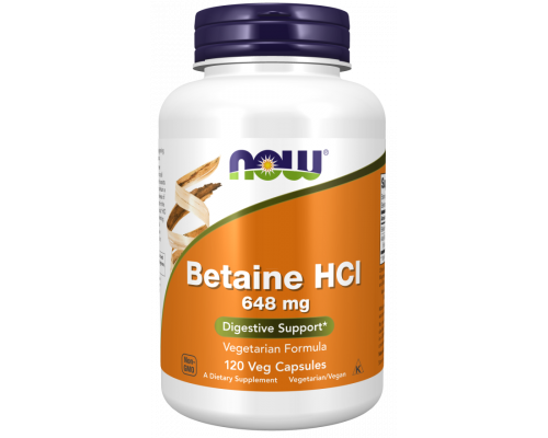 Бетаїн гідрохлорид, Betaine HCL, Now Foods, 648 мг, 120 вегетаріанських капсул