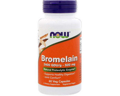 Бромелайн, Bromelain, Now Foods, 500 мг, 60 вегетаріанських капсул