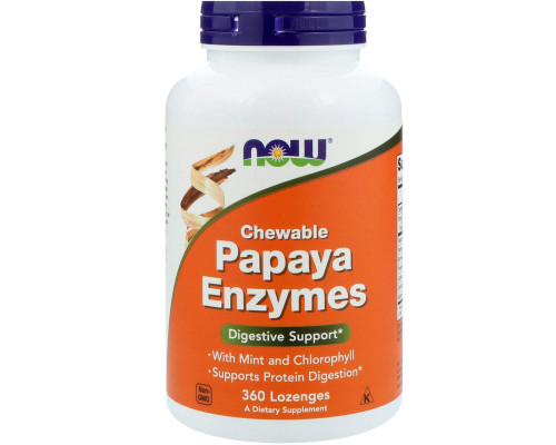 Папаїн, Papaya Enzymes, NOW Foods, жувальні ферменти, 360 льодяників