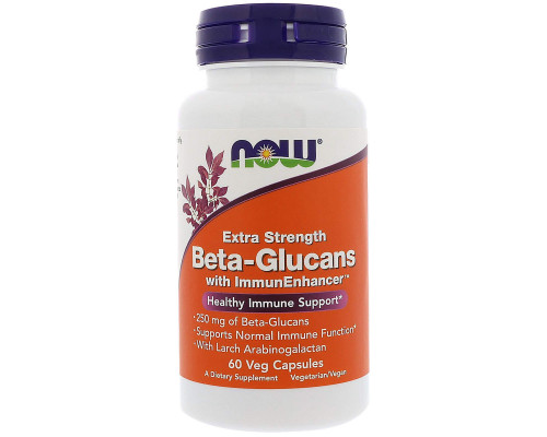 Бета-глюкани, Beta-Glucans, Now Foods, для імунітету, додаткова сила, 250 мг, 60 вегетаріанських капсул