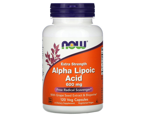 Альфа-ліпоєва кислота, Alpha Lipoic Acid, Now Foods, підвищена міцність, 600 мг, 120 вегетаріанських капсул