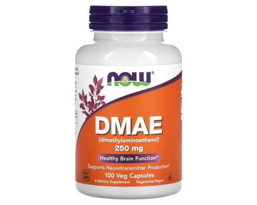 Диметиламіноетанол, DMAE, NOW Foods, 250 мг, 100 вегетаріанських капсул