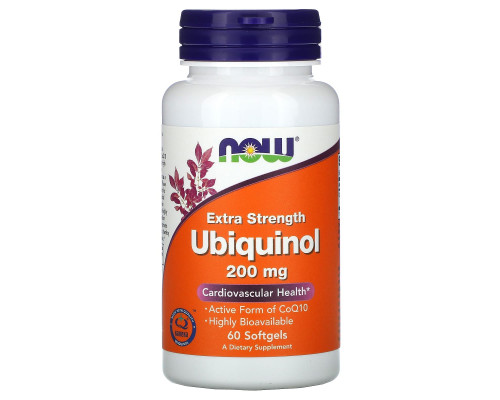 Убіхінол, Ubiquinol, Now Foods, екстра сила, 200 мг, 60 гелевих капсул