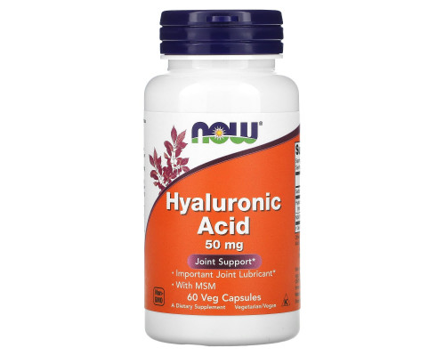 Гіалуронова кислота та МСМ, Hyaluronic Acid, NOW Foods, 50 мг, 60 рослинних капсул