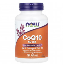 Коензим Q10 з риб'ячим жиром, CoQ10 with Omega-3 Fish Oil, Now Foods, 60 мг, 120 гелевих капсул
