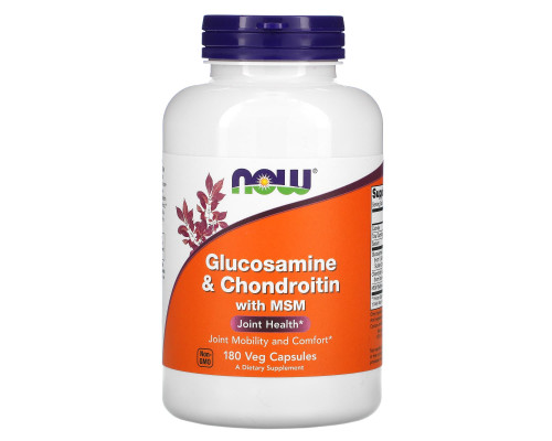 Глюкозамін та хондроїтин з MСM, Glucosamine & Chondroitin with MSM, NOW Foods, 180 рослинних капсул