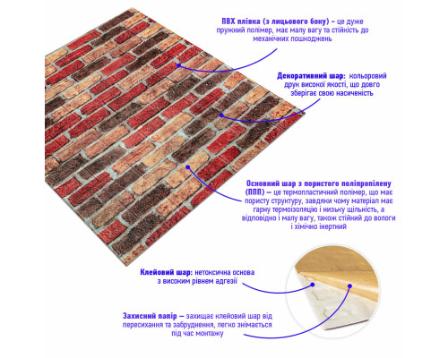 Самоклеющаяся декоративная 3D панель 700x770x3мм Екатеринославский кирпич (047-3) SW-00000695