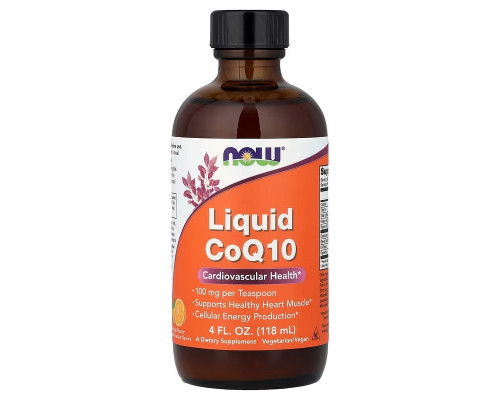 Коензим Q10, Liquid CoQ10, NOW Foods, рідкий, апельсиновий смак, 100 мг, 118 мл